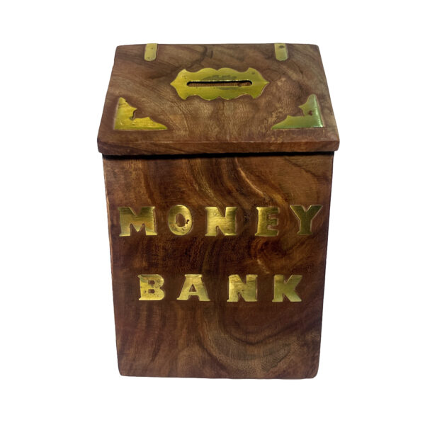 Handmade Wooden Piggy Bank Hut Style - Image 2