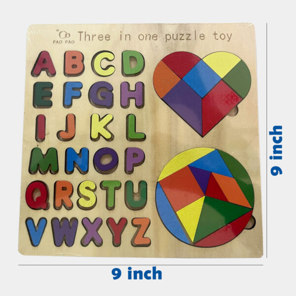 3 in 1 Alphabet Puzzle with Heart & Round Shapes - Image 2