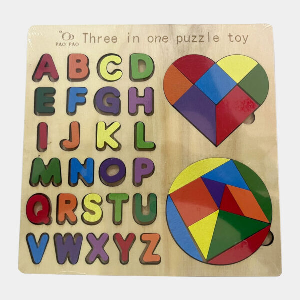 3 in 1 Alphabet Puzzle with Heart & Round Shapes